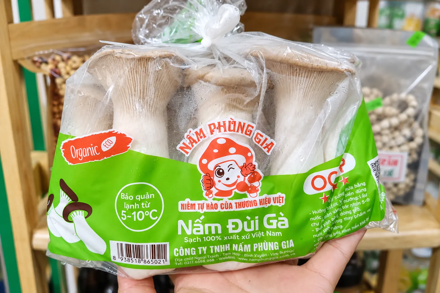 Nấm đùi gà tươi trong bao bì thực tế