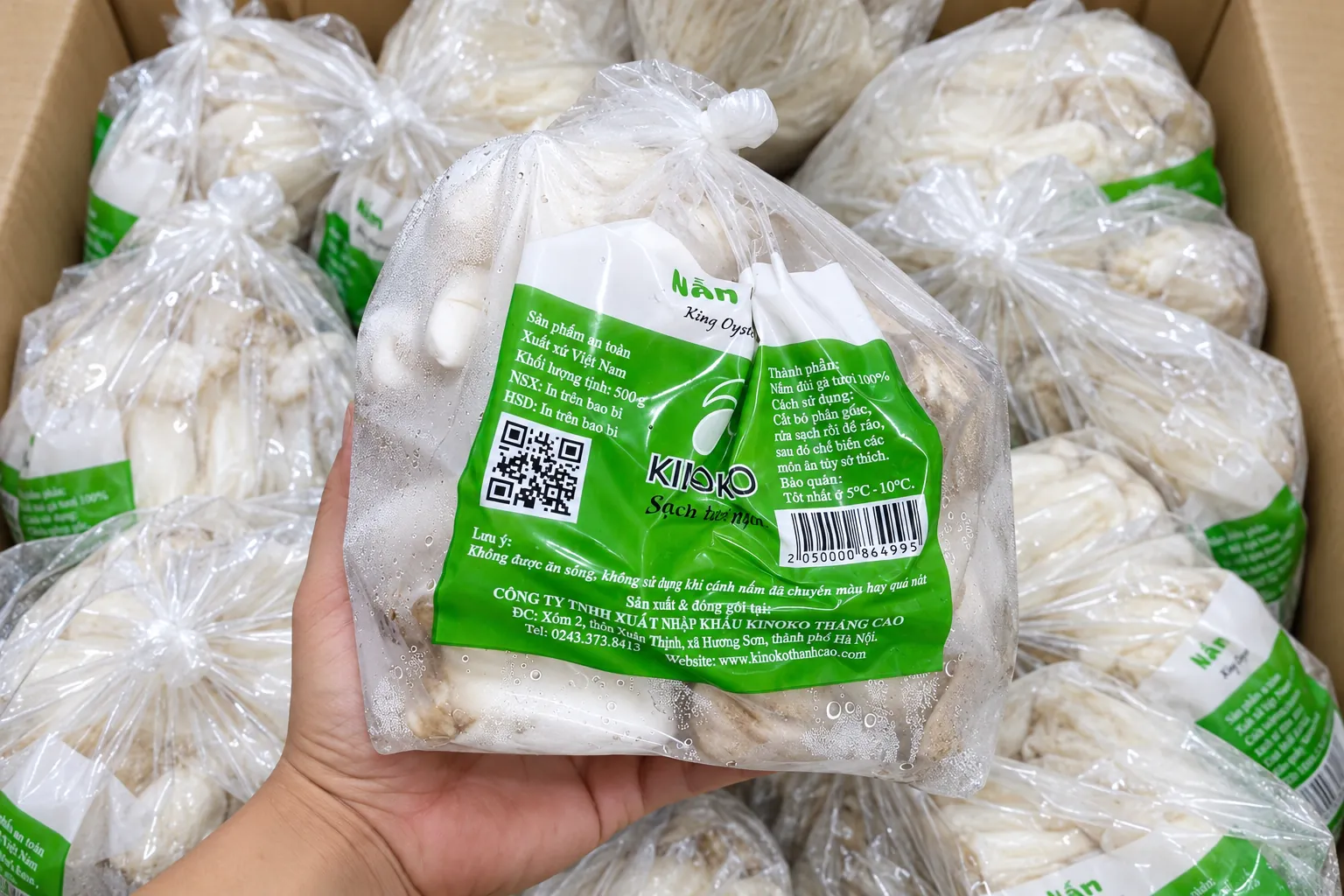 Nấm đùi gà tươi trong bao bì thực tế