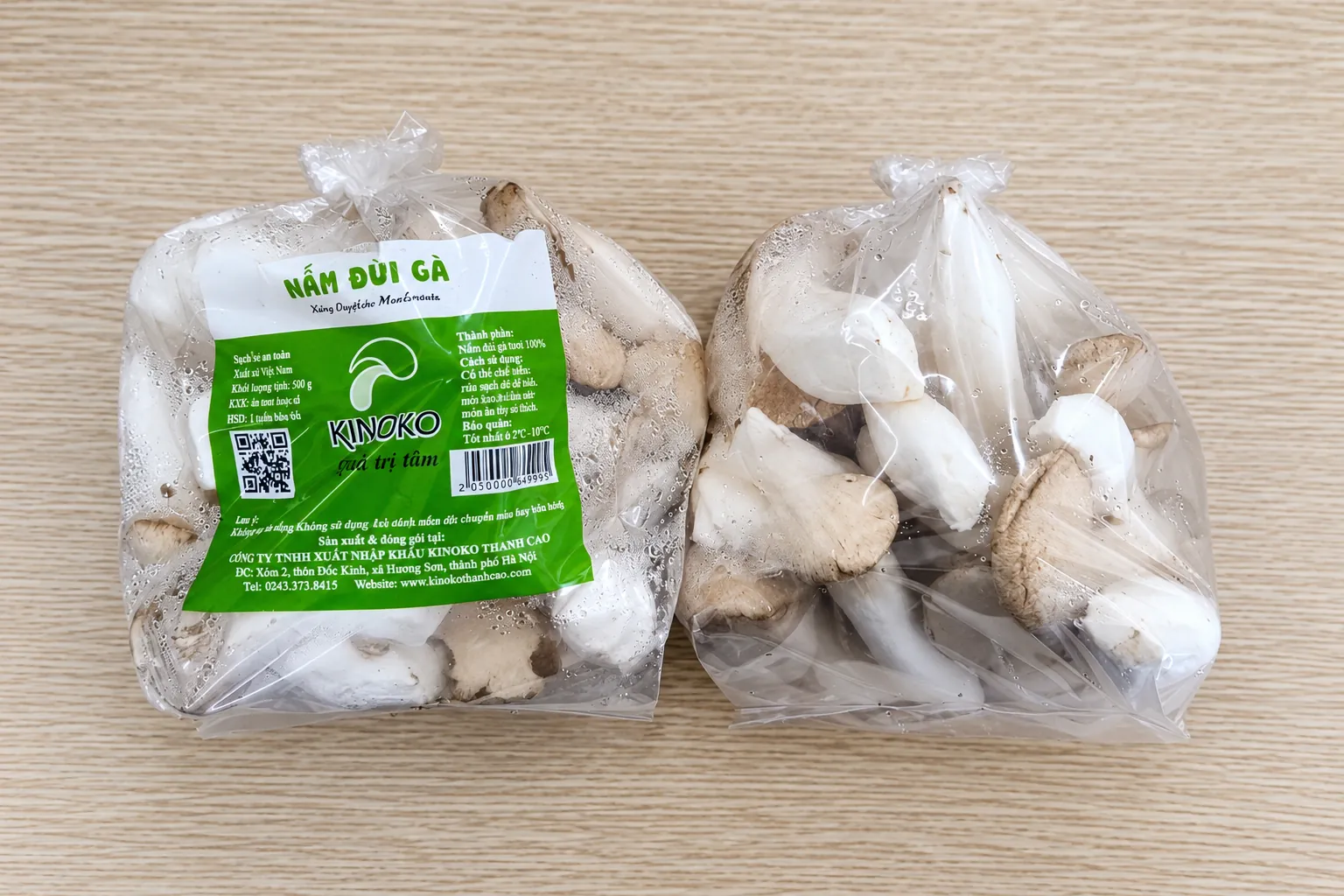 Nấm đùi gà tươi trong bao bì thực tế